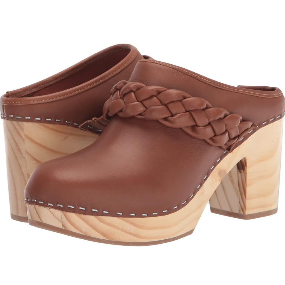 Dolce Vita Hila Braided Block Heel Mule Clogs in Saddle Leather Size 8.5